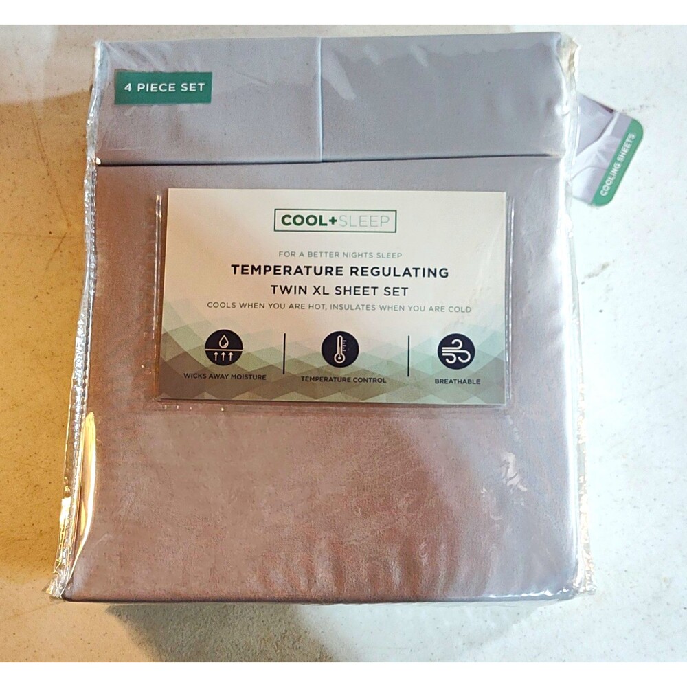 Cool+Sleep Temperature Regulating Breathable Twin XL Sheet Set Gray 4pc 1292